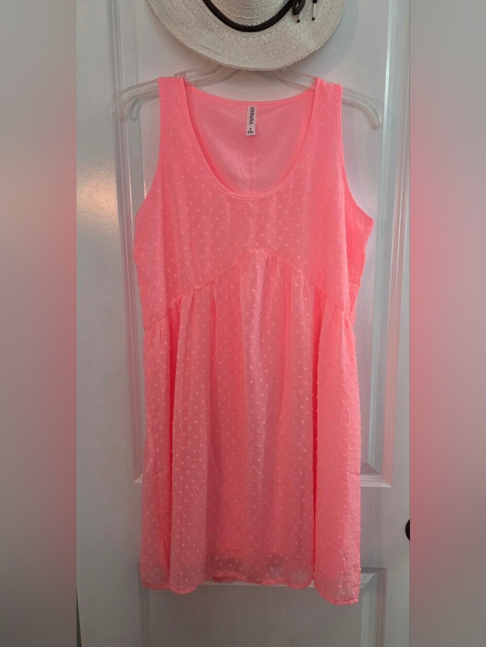 Zenana Outfitters Coral Pink Swiss Dot Tank Dress